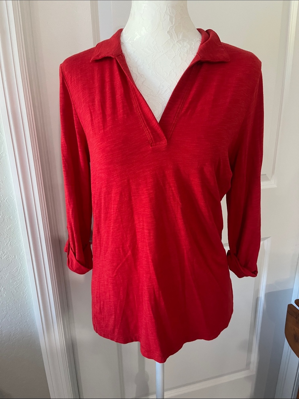 Rachel Zoe Scarlet Red V-Neck Collared Tunic NWOT SZ M